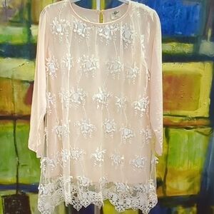 M.L. Kids Pink Long Sleeved Dress With Lace Overlay Girls Size 5